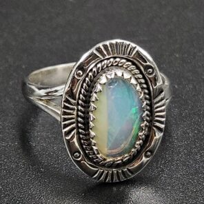 Ethiopian Opal Cut Size US 9 925 Sterling Silver Ring (REXT116-196)