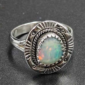 Ethiopian Opal Cut Size US 9 925 Sterling Silver Ring (REXT116-197)