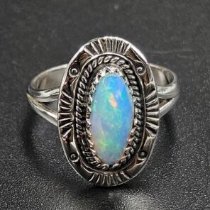 Ethiopian Opal Cut Size US 8 925 Sterling Silver Ring (REXT116-198)