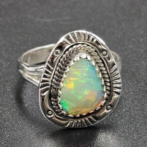 Ethiopian Opal Cut Size US 7 925 Sterling Silver Ring (REXT116-200)