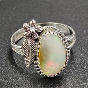 Ethiopian Opal Cut Size US 9 925 Sterling Silver Ring (REXT116-208)
