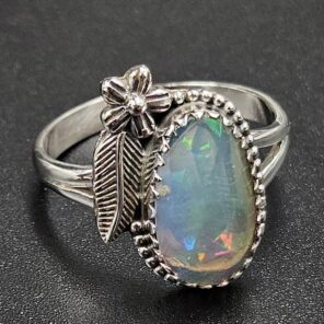 Ethiopian Opal Cut Size US 10 925 Sterling Silver Ring (REXT116-212)