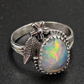 Ethiopian Opal Cut Size US 9 925 Sterling Silver Ring (REXT116-215)