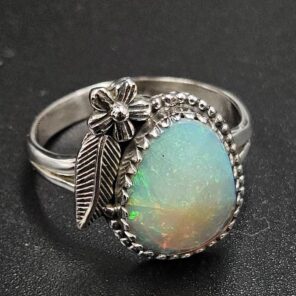 Ethiopian Opal Rose Cut Size US 10 925 Sterling Silver Ring (REXT116-219)