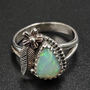 Ethiopian Opal Rose Cut Size US 7 925 Sterling Silver Ring (REXT116-221)
