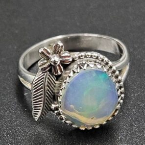 Ethiopian Opal Rose Cut Size US 8 925 Sterling Silver Ring (REXT116-222)