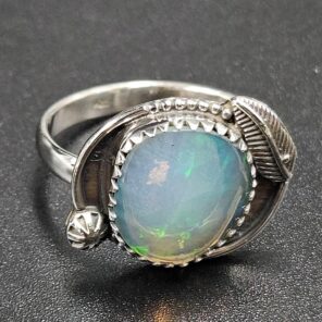 Ethiopian Opal Rose Cut Size US 10 925 Sterling Silver Ring (REXT116-238)