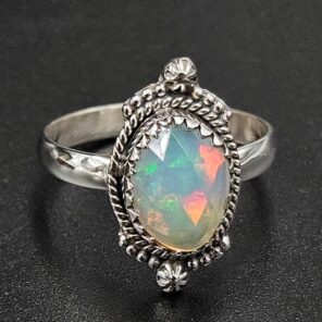 Ethiopian Opal Rose Cut Size US 9 925 Sterling Silver Ring (REXT116-252)