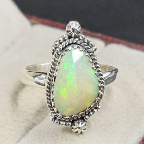 Ethiopian Opal Rose Cut Size US 7 925 Sterling Silver Ring (REXT116-253)