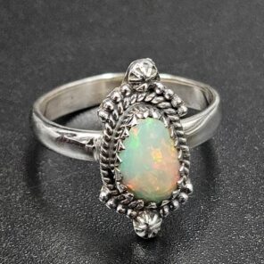 Ethiopian Opal Rose Cut Size US 7 925 Sterling Silver Ring (REXT116-254)