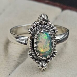 Ethiopian Opal Rose Cut Size US 7 925 Sterling Silver Ring (REXT116-258)