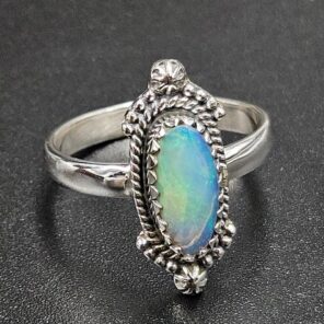 Ethiopian Opal Rose Cut Size US 8 925 Sterling Silver Ring (REXT116-259)