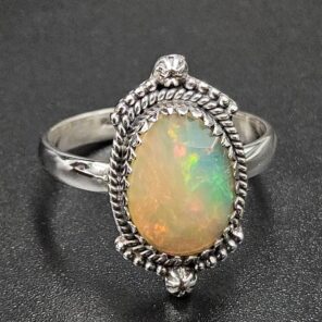 Ethiopian Opal Rose Cut Size US 10 925 Sterling Silver Ring (REXT116-265)