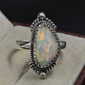 Ethiopian Opal Rose Cut Size US 9 925 Sterling Silver Ring (REXT116-267)
