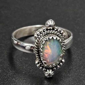 Ethiopian Opal Rose Cut Size US 7 925 Sterling Silver Ring (REXT116-268)