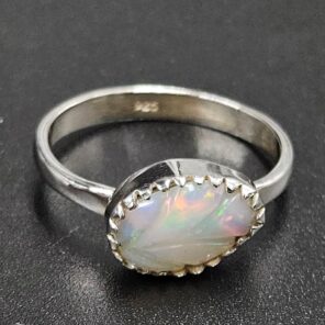 Ethiopian Opal Carved Size US 9 925 Sterling Silver Ring (REXT115-240)