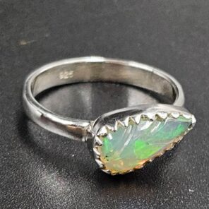 Ethiopian Opal Carved Size US 6 925 Sterling Silver Ring (REXT115-242)