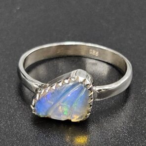 Ethiopian Opal Carved Size US 9 925 Sterling Silver Ring (REXT115-243)