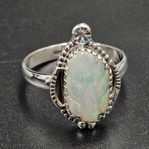 Ethiopian Opal Carved Size US 10 925 Sterling Silver Ring (REXT115-246)