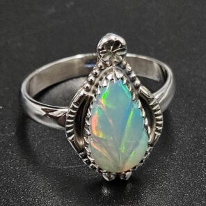 Ethiopian Opal Carved Size US 10 925 Sterling Silver Ring (REXT115-263)