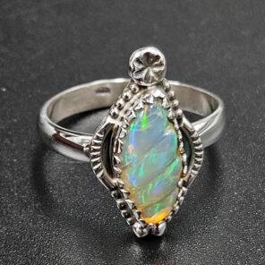 Ethiopian Opal Carved Size US 9 925 Sterling Silver Ring (REXT115-248)