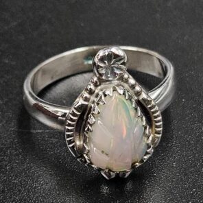 Ethiopian Opal Carved Size US 6 925 Sterling Silver Ring (REXT115-251)