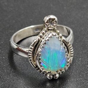 Ethiopian Opal Carved Size US 7 925 Sterling Silver Ring (REXT115-252)