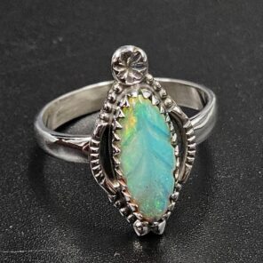 Ethiopian Opal Carved Size US 8 925 Sterling Silver Ring (REXT115-255)
