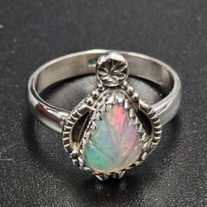 Ethiopian Opal Carved Size US 7 925 Sterling Silver Ring (REXT115-259)