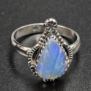 Ethiopian Opal Carved Size US 9 925 Sterling Silver Ring (REXT115-262)