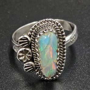 Ethiopian Opal Carved Size US 7 925 Sterling Silver Ring (REXT115-264)