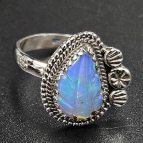 Ethiopian Opal Carved Size US 8 925 Sterling Silver Ring (REXT115-265)