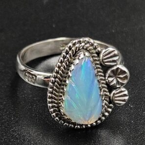 Ethiopian Opal Carved Size US 8 925 Sterling Silver Ring (REXT116-136)