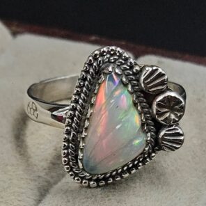 Ethiopian Opal Carved Size US 9 925 Sterling Silver Ring (REXT116-138)
