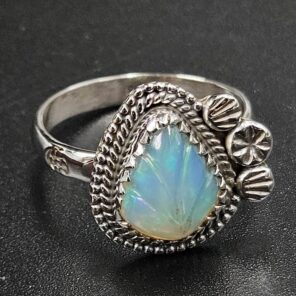 Ethiopian Opal Carved Size US 9 925 Sterling Silver Ring (REXT116-141)