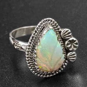 Ethiopian Opal Carved Size US 9 925 Sterling Silver Ring (REXT116-142)