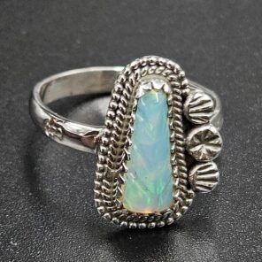 Ethiopian Opal Carved Size US 10 925 Sterling Silver Ring (REXT116-144)