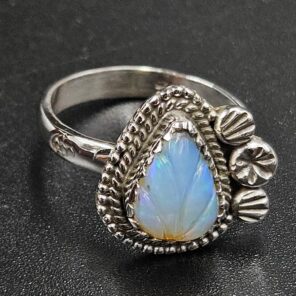 Ethiopian Opal Carved Size US 7 925 Sterling Silver Ring (REXT116-145)