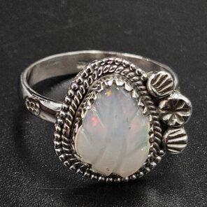 Ethiopian Opal Carved Size US 9 925 Sterling Silver Ring (REXT116-147)