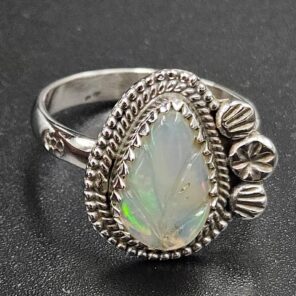 Ethiopian Opal Carved Size US 9 925 Sterling Silver Ring (REXT116-148)