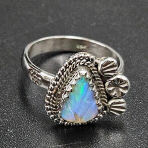 Ethiopian Opal Carved Size US 6 925 Sterling Silver Ring (REXT116-149)