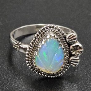 Ethiopian Opal Carved Size US 10 925 Sterling Silver Ring (REXT116-150)