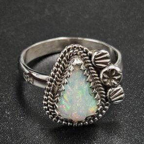 Ethiopian Opal Carved Size US 8 925 Sterling Silver Ring (REXT116-151)