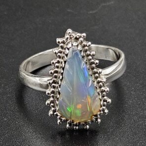 Ethiopian Opal Carved Size US 10 925 Sterling Silver Ring (REXT116-153)