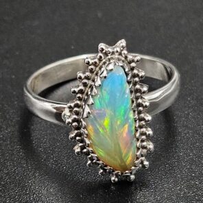 Ethiopian Opal Carved Size US 9 925 Sterling Silver Ring (REXT116-156)