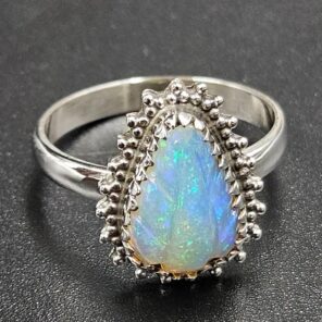 Ethiopian Opal Carved Size US 10 925 Sterling Silver Ring (REXT116-158)