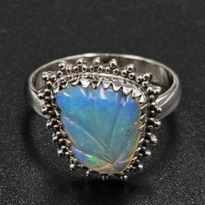 Ethiopian Opal Carved Size US 9 925 Sterling Silver Ring (REXT116-164)