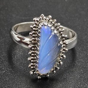 Ethiopian Opal Carved Size US 9 925 Sterling Silver Ring (REXT116-170)