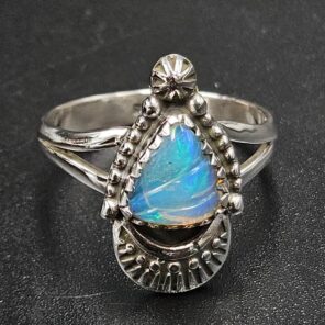 Ethiopian Opal Carved Size US 8 925 Sterling Silver Ring (REXT22-242)