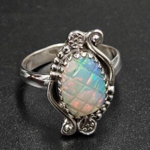 Ethiopian Opal Carved Size US 7 925 Sterling Silver Ring (REXT22-260)